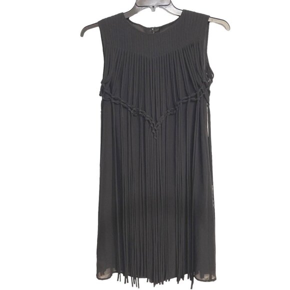 TAHARI ARTHUR S. LEVINE Long Fringe Mini Flapper Dress Size‎ 4 Black Sleeveless - Picture 1 of 16